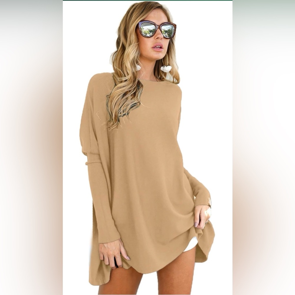 Oversized Tan Long Dolman Sleeve Tunic Top Size XL
